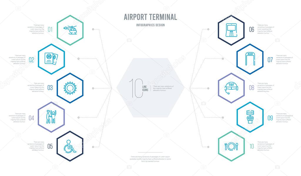 airport terminal concept business infographic design with 10 hex