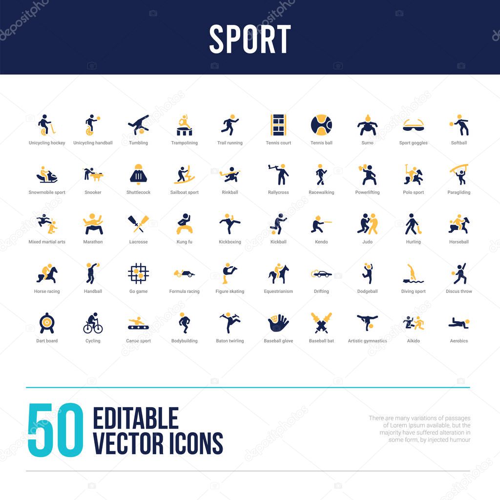 50 sport concept filled icons