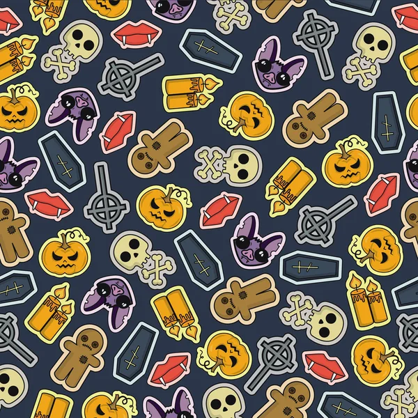 Nahtlose, flache Halloween-Gestaltung. Design für Packpapier, Papierverpackungen, Textilien, Einladungen zu Festen, Grußkarten. — Stockvektor