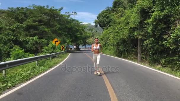 Running Woman Jogging During Outdoor Workout — Stock Video