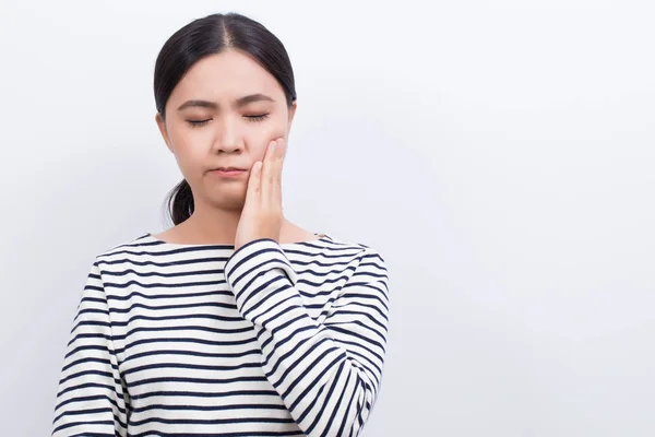 女人有牙疼痛孤立在白色背景 — 图库照片