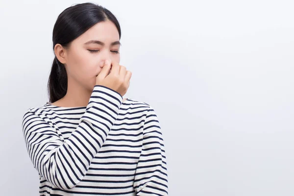 Woman touch her nose — Stock Photo, Image