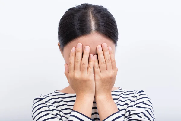 Woman close her face by hand — Stock Photo, Image