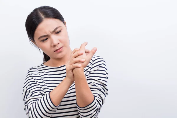 Woman has hand pain — Stock Photo, Image