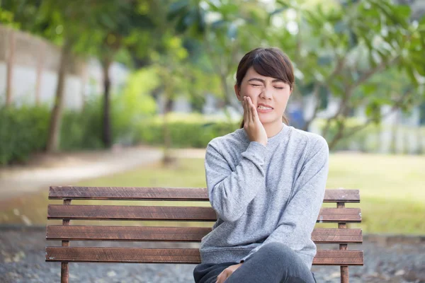 Woman has toothache coppy space — Stock Photo, Image