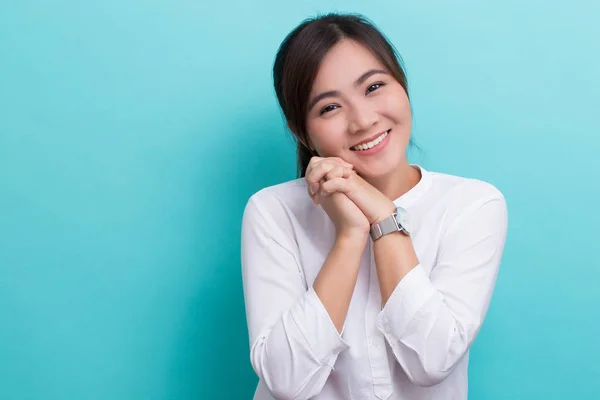 Asian woman thinking and happy — Stock Photo, Image