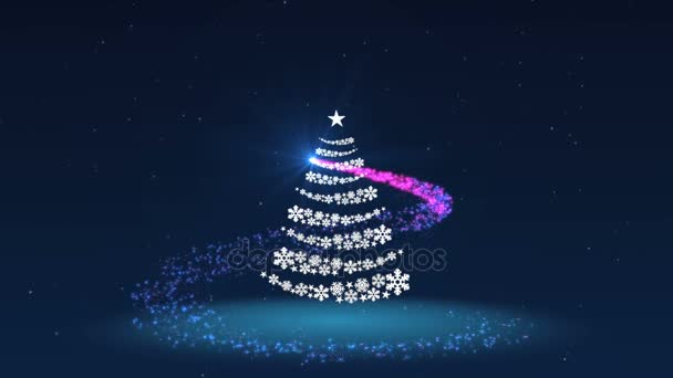 Filmati Buon Natale con albero di Natale e fuochi d'artificio sullo sfondo blu scuro — Video Stock