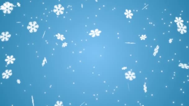 Μήκος σε πόδηα που υπάγονται Νιφάδες χιονιού το φως μπλε φόντο — Αρχείο Βίντεο