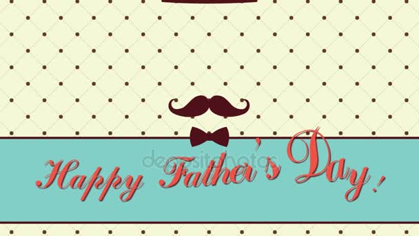 Filmati Happy Fathers Day con cappello, baffi e cuori — Video Stock