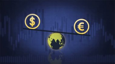 Dolar ve Euro grafiklerle koyu mavi zemin üzerine yukarıda Dengeleme