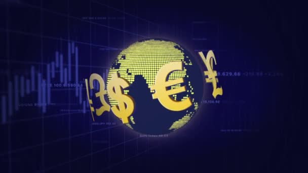 Los símbolos monetarios giran alrededor de la tierra — Vídeos de Stock