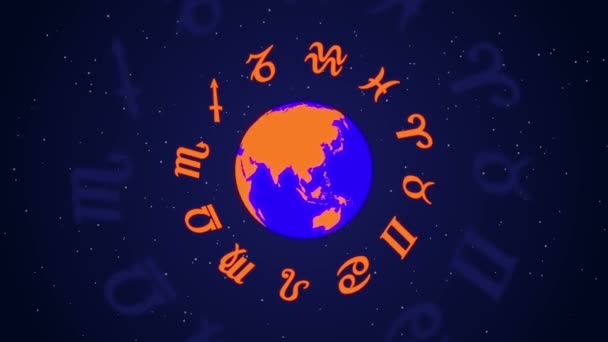 Los signos del zodíaco giran alrededor de la tierra — Vídeo de stock