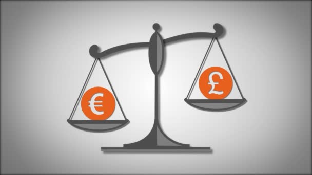 Κλίμακες με σύμβολα του ευρώ και η Λίρα — Αρχείο Βίντεο