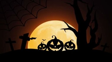 Mutlu Halloween pumpkins, moon, yarasalar ve örümcek ile