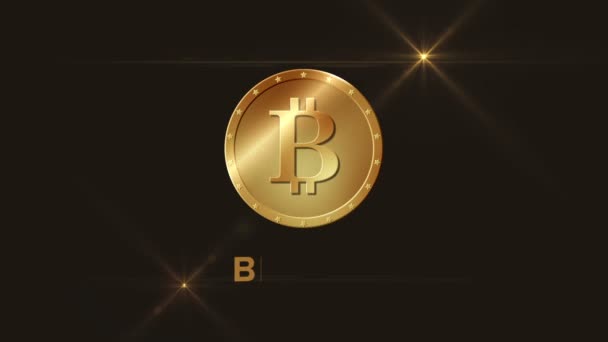 Symbol waluty Bitcoin na ciemnym tle brązowy — Wideo stockowe