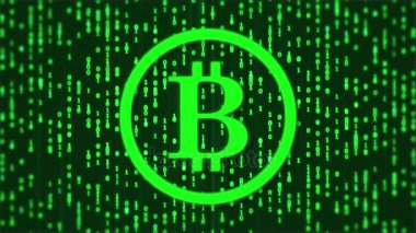 Bitcoin para birimi simgesi dijital arka plan üzerinde