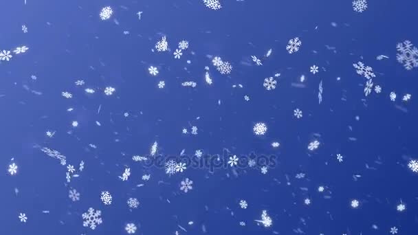 Flocons de neige tombant sur le fond bleu — Video