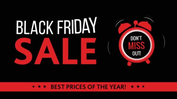 Black Friday Sale mit Wecker auf schwarzem Hintergrund — Stockvideo