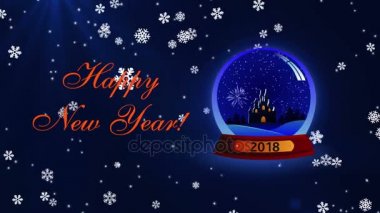 Mutlu yeni yıl 2018 kar Cam Küre ve kar taneleri ile