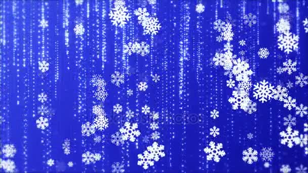 Caída de copos de nieve sobre el fondo azul — Vídeos de Stock