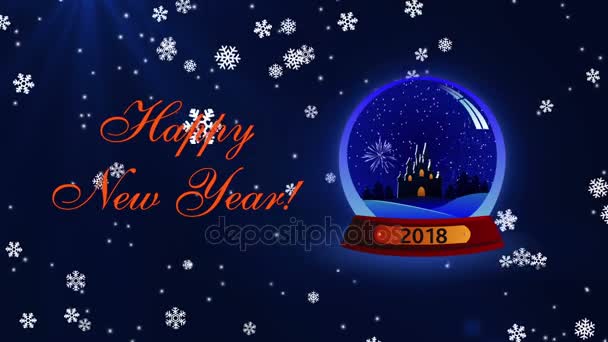 Mutlu yeni yıl 2018 kar Cam Küre ve kar taneleri ile — Stok video