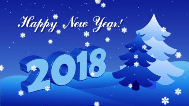 Šťastný nový rok 2018 s vánoční stromečky a vločky — Stock video