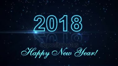 Mutlu yeni yıl 2018 koyu mavi zemin üzerine parlayan parçacıkları ile