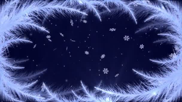 Año Nuevo fondo azul con patrones de heladas y copos de nieve — Vídeo de stock