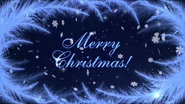 Feliz Navidad con patrones de heladas y copos de nieve — Vídeos de Stock