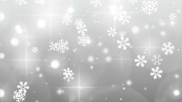 Silbriger Hintergrund mit Schneeflocken — Stockvideo