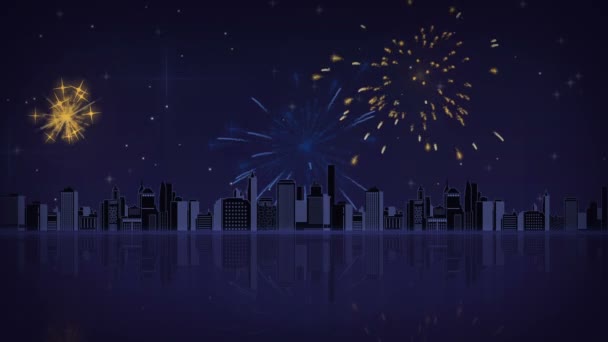 Festive fireworks over the city — Stock Video