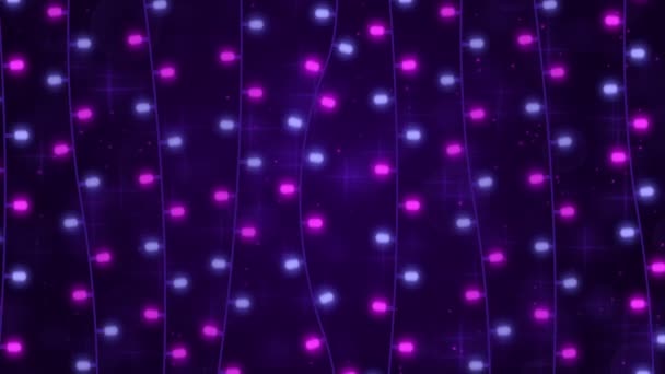 Fondo púrpura con luces de guirnalda festiva y partículas brillantes — Vídeo de stock