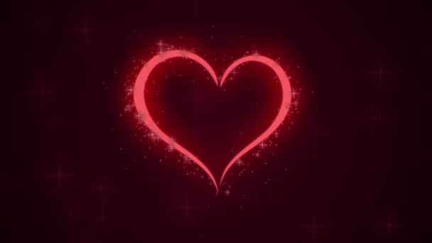 Coeur avec des particules brillantes sur le fond rouge foncé 