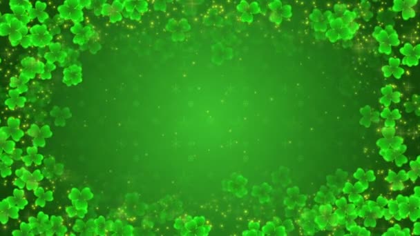 Green background with a shamrocks and glowing particles — Stock Video