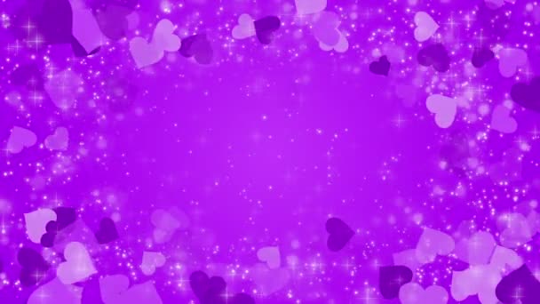 Sfondo viola con un cuore e particelle incandescenti — Video Stock