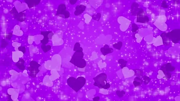 Fond violet avec un cœur et des particules brillantes 