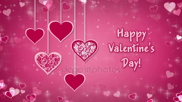 Šťastný Valentýn s srdce a zářící částice — Stock video