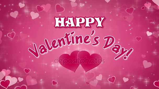 Happy Valentines Day met hartjes en gloeiende deeltjes — Stockvideo