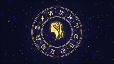 Burç Başak ve Astroloji tekerlek üzerinde koyu mavi arka plan
