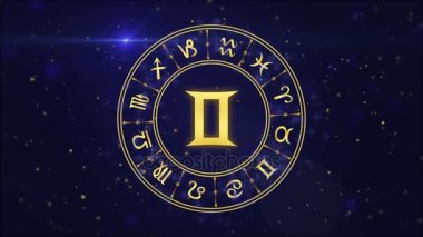 Burç İkizler ve Astroloji tekerlek üzerinde koyu mavi arka plan