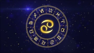 Burç burç ve kanser tekerlek üzerinde koyu mavi arka plan