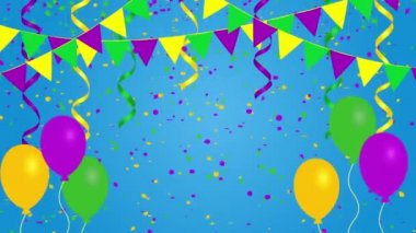 Festival karnaval arka plan ile kiraz kuşu bayrakları, konfeti ve balon