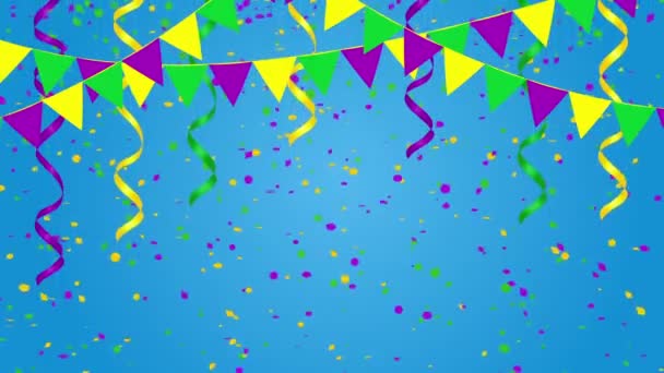 Fundo festivo de carnaval com bandeiras de bunting, confete e serpentina — Vídeo de Stock