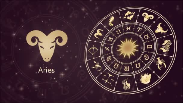 Signe du zodiaque Bélier et roue de l'horoscope — Video