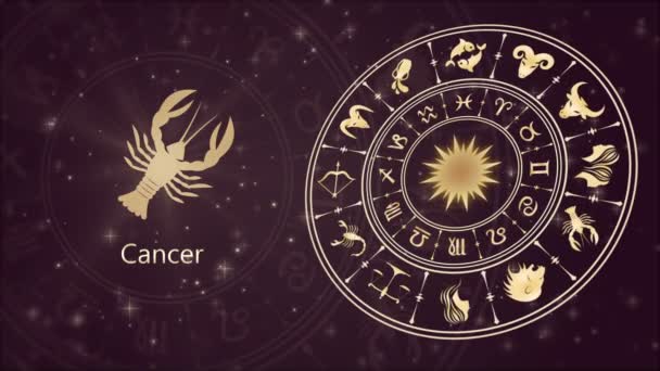 Знак зодиака Рак и колесо гороскопа — стоковое видео