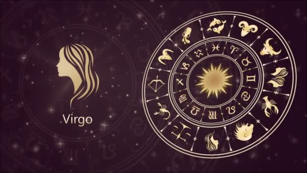 Signo do zodíaco Virgem e roda de horóscopo — Vídeo de Stock