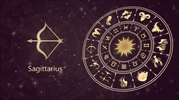 Znak zodiaku Strzelec i horoskop koła — Wideo stockowe