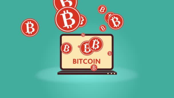 Το bitcoin σύμβολο εμφανίζεται από τον υπολογιστή — Αρχείο Βίντεο