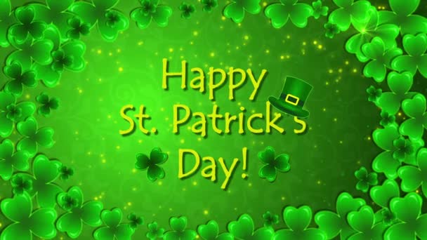 Feliz dia de St. Patricks com um trevo no fundo verde — Vídeo de Stock