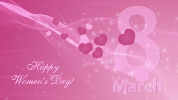 Lyckliga Womens dag 8 mars med hjärtan på den rosa bakgrunden — Stockvideo